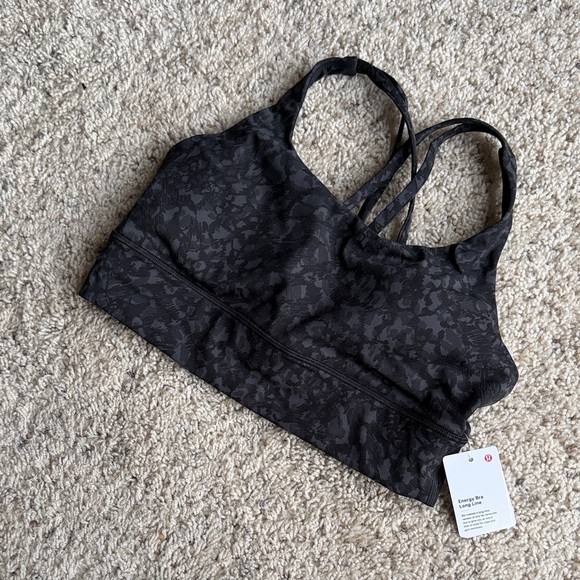 Lululemon 🆕 NWT Energy Bra Long Line Black Patterned Sports Bra Size 8 - Picture 3 of 7